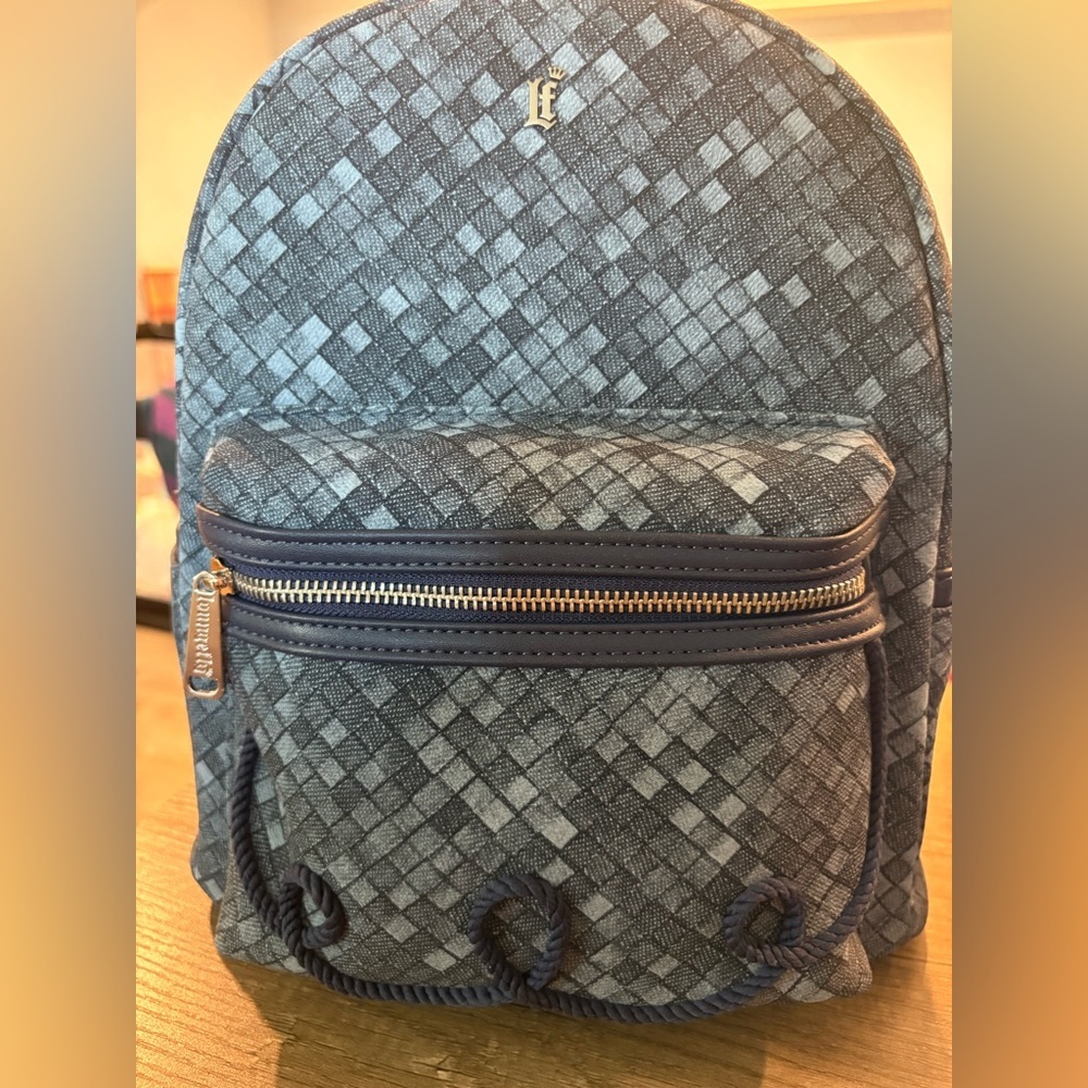 Loungefly Blue-Gray Woven Mini Backpack with Gold Hardware